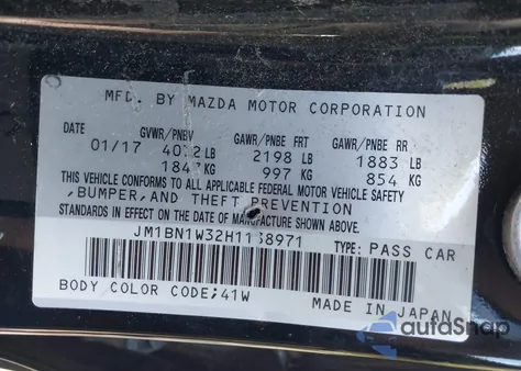 2017 Mazda Mazda3 Grand Touring from USA, damaged, VIN JM1BN1W32H1138971